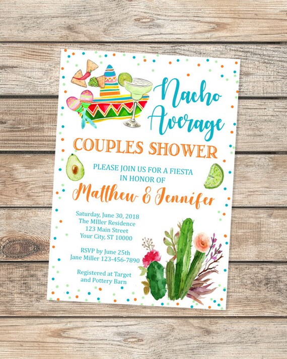 Nacho Average Couples Shower Invitation, Fiesta Co-Ed Shower Invitations, Mexican Theme Wedding Shower Invitation, Mexican Hat, Margarita Il_570xn