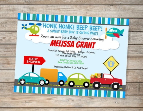 Transportation Cars Trucks Baby Shower Invitations Planes Cars Transport Invitations For Baby Boy, Custom Cars Trucks Shower Invite For Boy Il_570xn