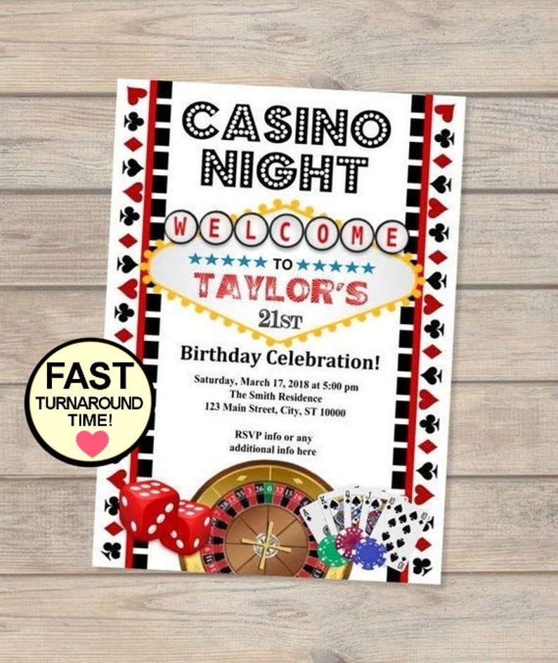 Casino Night Birthday Invitation Vegas Theme Invitation Etsy