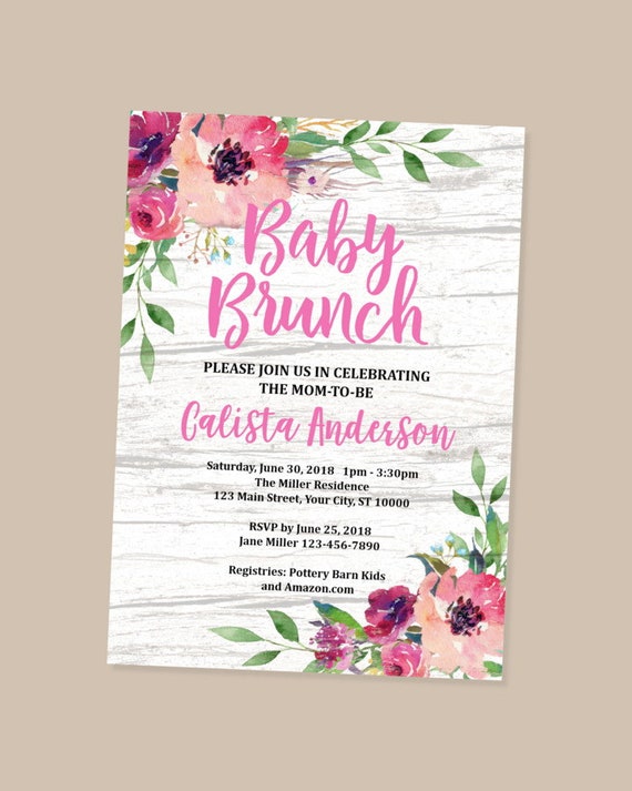 Brunch Baby Shower Invitation Rustic Floral Brunch Baby Girl