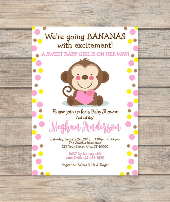 Mod Monkey Baby Shower Invitation Baby Girl Monkey Baby Shower