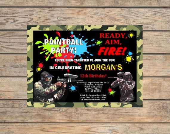Paintball Party Invitation, Printable Paint Ball Birthday Party Invitation, Digital File Il_570xn