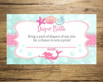 Mermaid Baby Shower Diaper Raffle Tickets, Pink And Turquoise - Digital File, INSTANT DOWNLOAD