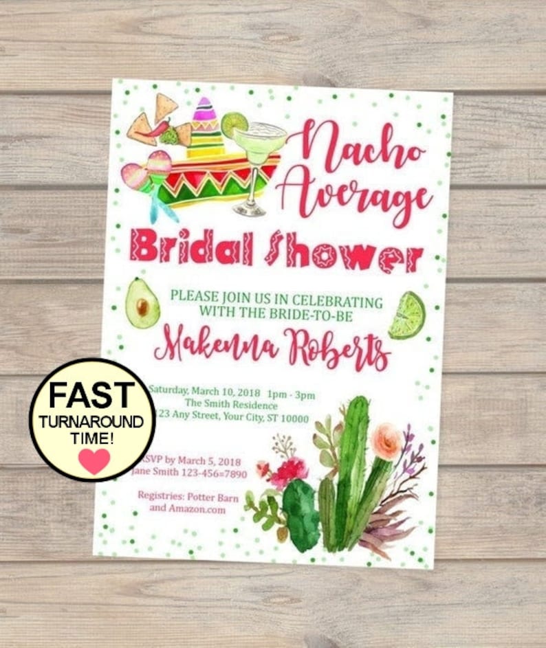 Nacho Average Bridal Shower Invitation, Fiesta Bridal Shower Invitations, Mexican Theme Bridal Shower Invite, Mexican Hat, Margarita 