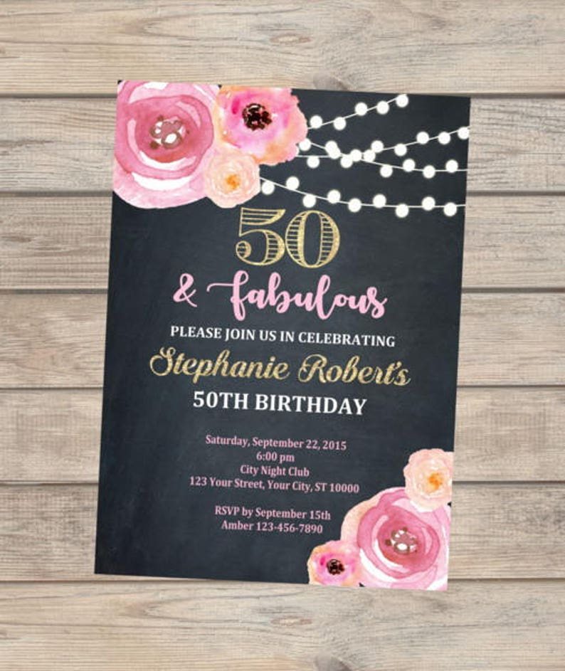 50 And Fabulous Invitation Fifty Invitation Watercolor Etsy