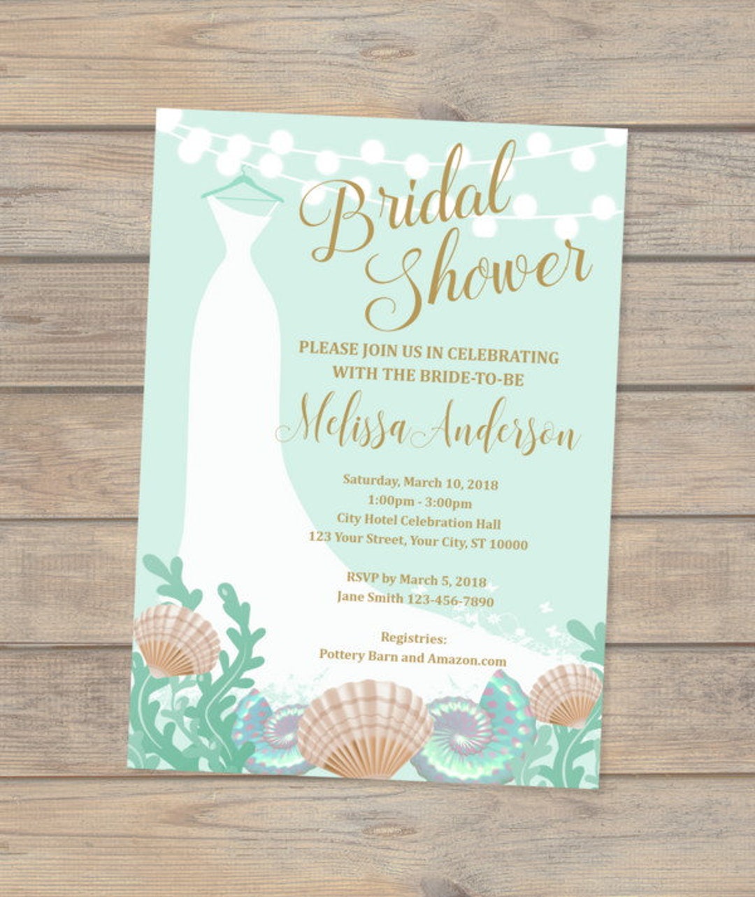 Beach Bridal Shower Invitation, Wedding Dress Beach Bridal Shower ...