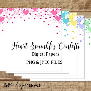 Heart Sprinkles Confetti Digital Papers, 10 JPEG And 10 PNG Files, Hearts Background Papers iNSTANT DOWNLOAD image 1