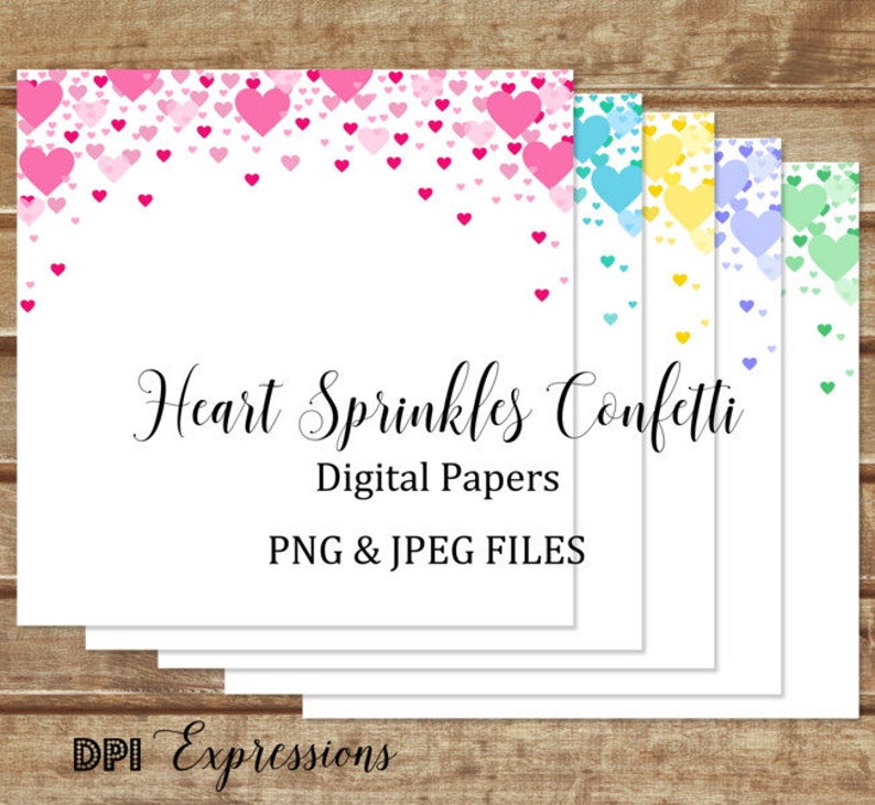 Heart Sprinkles Confetti Digital Papers, 10 JPEG And 10 PNG Files, Hearts Background Papers iNSTANT DOWNLOAD image 1