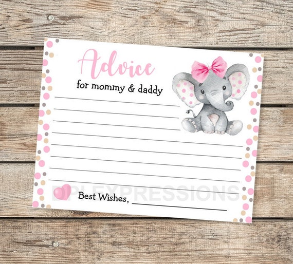 Elephant Baby Shower Advice Cards, Printable Baby Girl Elephant Advice for the Mom And Dad To Be, Advice Cards For Parents INSTANT DOWNLOAD Il_570xn