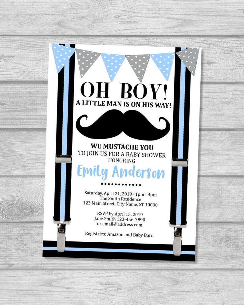 Mustache Baby Shower Invitation Oh Boy Little Man Baby Etsy