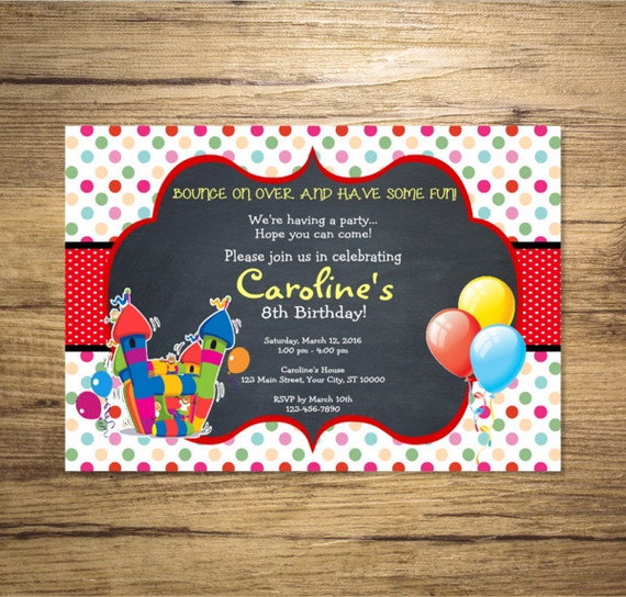 Bounce House Invitation, Printable Bounce Party Birthday Party Invitation, Jump House Invitations, Custom Bounce Party Invites, Jump Party Il_570xn