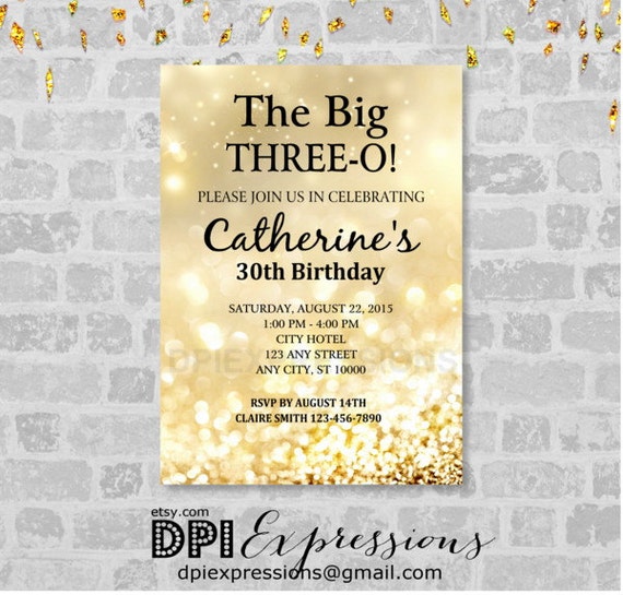 30th, 40th, 50th, 60th Birthday Invitation, Any Age Birthday Invitation, Gold Bokeh Sparkle Adult Birthday Invitation Golden Birthday Invite Il_570xn