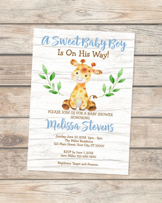 Giraffe Baby Shower invitation, Baby Boy Giraffe Invitation, Giraffe Safari, Rustic Baby Shower Invitation, Baby Boy Giraffe Invitation Il_570xn