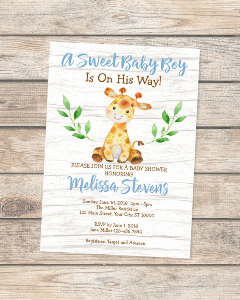 Giraffe Baby Shower Invitation Baby Boy Giraffe Invitation Etsy