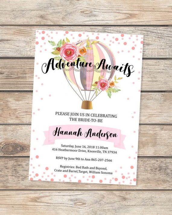 Adventure Awaits Bridal Shower Travel Invitation, Hot Air Balloon Adventure Invitation Travel Theme Hot Air Balloon Bridal Shower Invitation Il_570xn