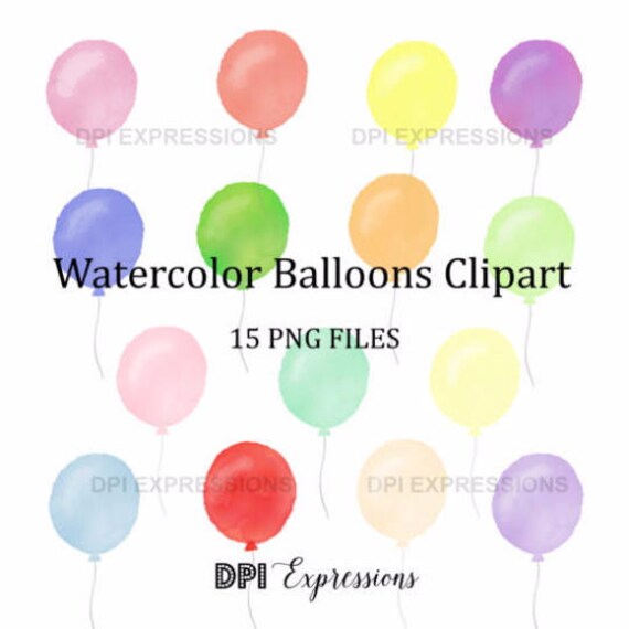 15 Watercolor Balloons Clipart, Hand Painted Balloons, Printable Digital Balloons, Transparent Background Balloons Clip Art INSTANT DOWNLOAD Il_570xn