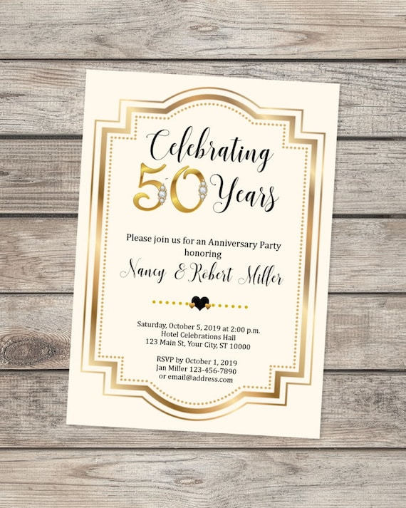 50 Personalised Golden 50th Wedding Anniversary Invitations Invites N1 