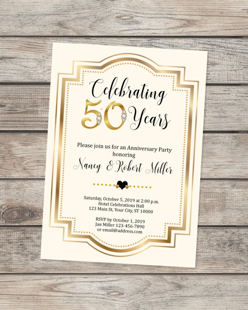 50th Golden Wedding Anniversary Invitation 50th Anniversary - Etsy