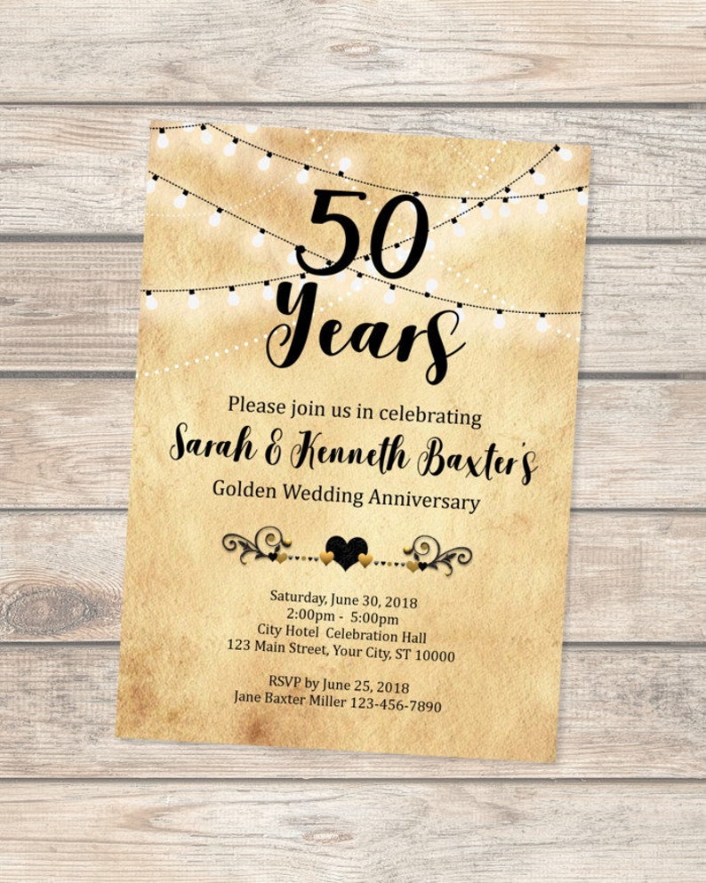 50th Anniversary Invitation String Of Lights Wedding Etsy