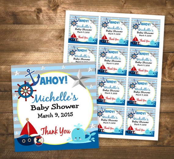Custom Nautical Boy Baby Shower Favor Tags, Custom Thank You Tags, Sailboat Nautical Baby Shower Labels, Nautical Cupcake Toppers Il_570xn