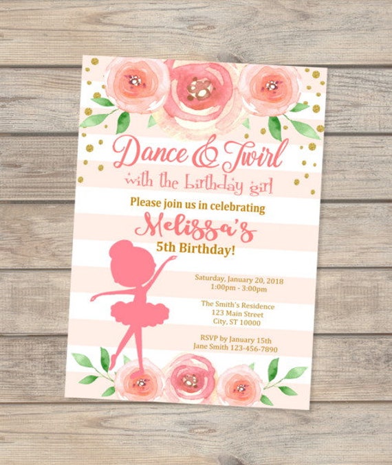 Ballerina Invitation, Pink And Gold Ballerina Birthday Party Invitation, Pink Ballerina Dance And Twirl Invite, Tutu Invitation Il_570xn