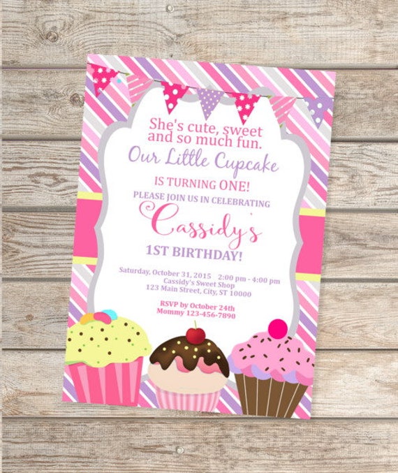 cupcake birthday invitation 1st birthday or any age printable pink cupcakes first birthday party invitation custom cupcake party invite cupcake birthday invitation