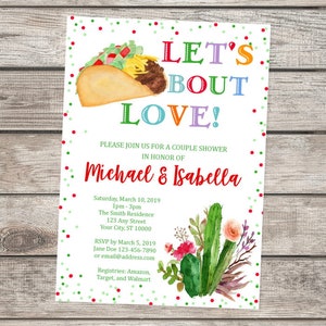 Let's Taco Bout Love Couple Shower Invitation, Fiesta Co-Ed Shower Invitations, Mexican Theme Wedding Shower Invitation, Taco Invitations