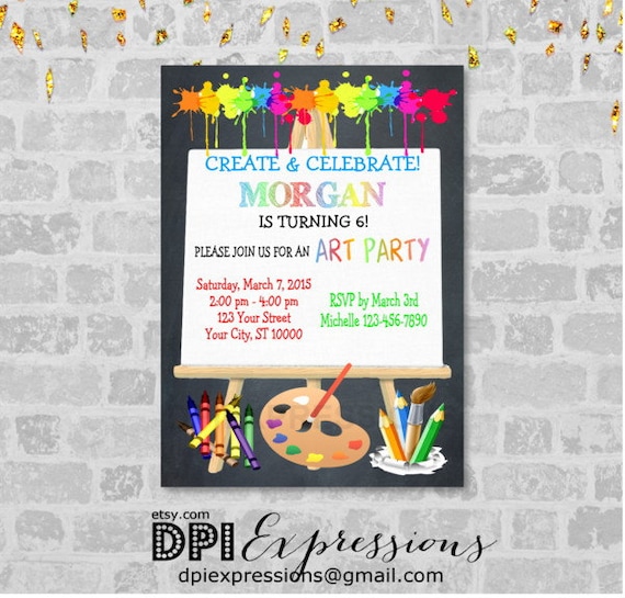 Art Party Invitation, Art Birthday Party Invitation, Create And