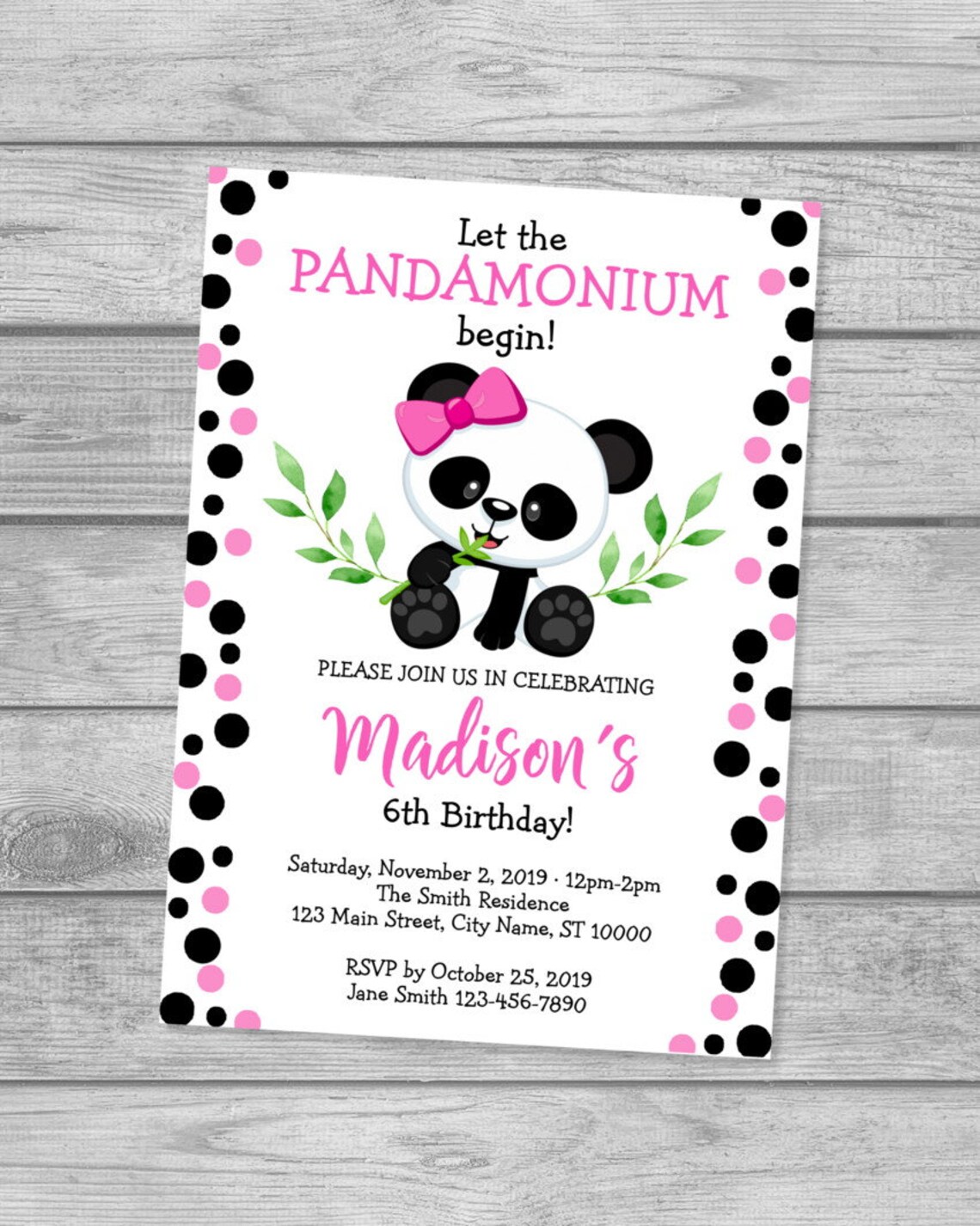 Panda Birthday Party Invitation Girl Panda Bear Invitation - Etsy