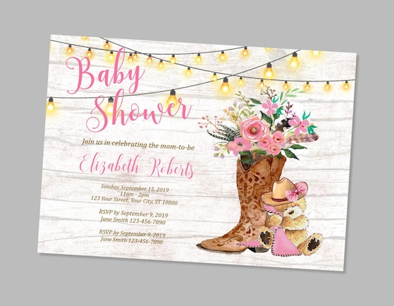 Cowgirl Boots Baby Shower Invitation, Teddybear Baby Shower Invitation, Country Theme Invitation, Cowgirl Invitations, Cowgirl Teddybear Il_570xn