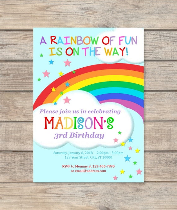 Rainbow Birthday Invitation, Colorful Rainbow Invites, Rainbow And Clouds Invitation, Rainbow Of Fun, Whimsical Rainbow Invitation Il_570xn
