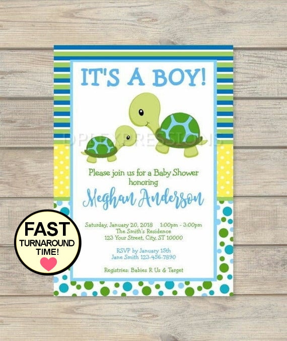 Turtle Baby Shower Invitation, Blue And Green Baby Turtle Invitation, Custom Mod Turtle Shower Invite For Boy, Turtle Mom Baby Invitation Il_570xn