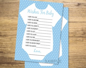 Printable Wishes for Baby, Boy Baby Shower Game, Blue Dots Wishes For Baby, Printable Party Game, Digital File, INSTANT DOWNLOAD