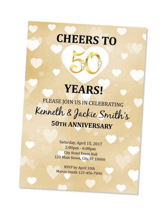 50th Anniversary Invitation, Golden Anniversary Invites, Hearts Invitation, Custom Hearts 50th Anniversary Invitation, Hearts Bokeh Invite Il_570xn