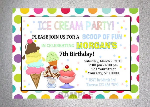 Ice Cream Party Invitation, Ice Cream Shoppe Birthday Party Invitation, Digital or Printed Il_570xn