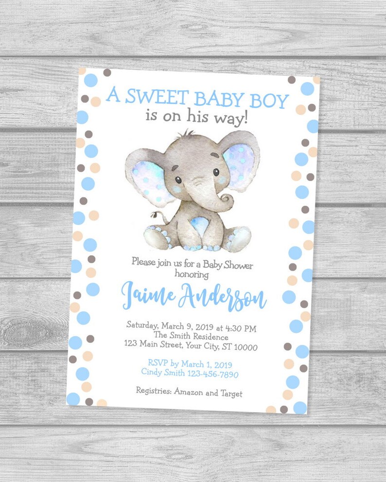 Elephant Baby Shower Invitation Baby Boy Elephant Baby Shower Etsy