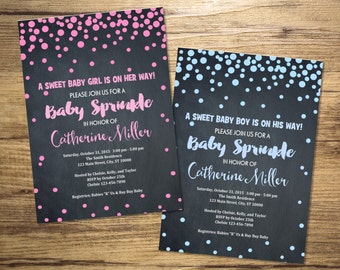 Blue Or Pink Sprinkles Baby Sprinkle Invitation, Baby Boy Or Girl Shower Invitations, Chalkboard Confetti Invitation, Baby Sprinkle Invite