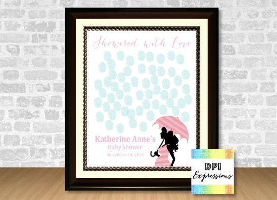 Baby Shower Fingerprints Umbrella Guest Book, Custom Girl Baby Shower Thumbprints Nursery Keepsake, Pregnant Mom Fingerprints, Digital File Il_570xn