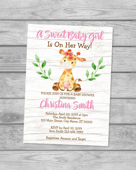 Giraffe Baby Shower invitation, Baby Girl Giraffe Invitation, Giraffe Safari Rustic Baby Shower Invitation Rustic Boho Giraffe Shower Invite Il_570xn