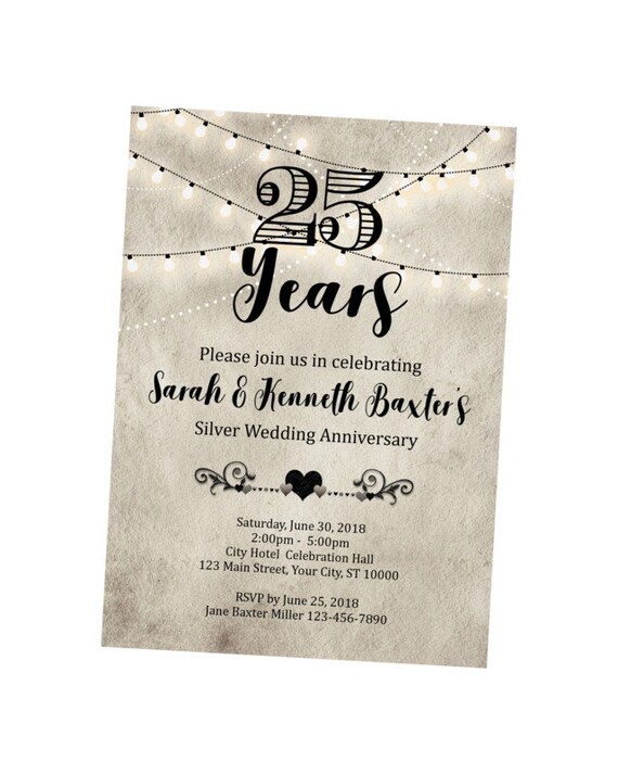25th Anniversary Invitation String Of Lights Wedding Anniversary