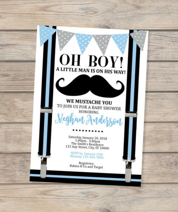 Mustache Baby Shower Invitation, Oh Boy! Little Man Baby Shower Invitation For Baby Boy, Mustache Bash Baby Shower Invite, Mustache Party Il_570xn