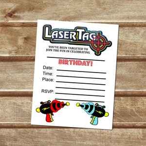 Laser-Tag füllen leere Einladungen, druckbare Lasertag Geburtstagsparty, flache Karte 4,25 "x 5,5", sofort-DOWNLOAD