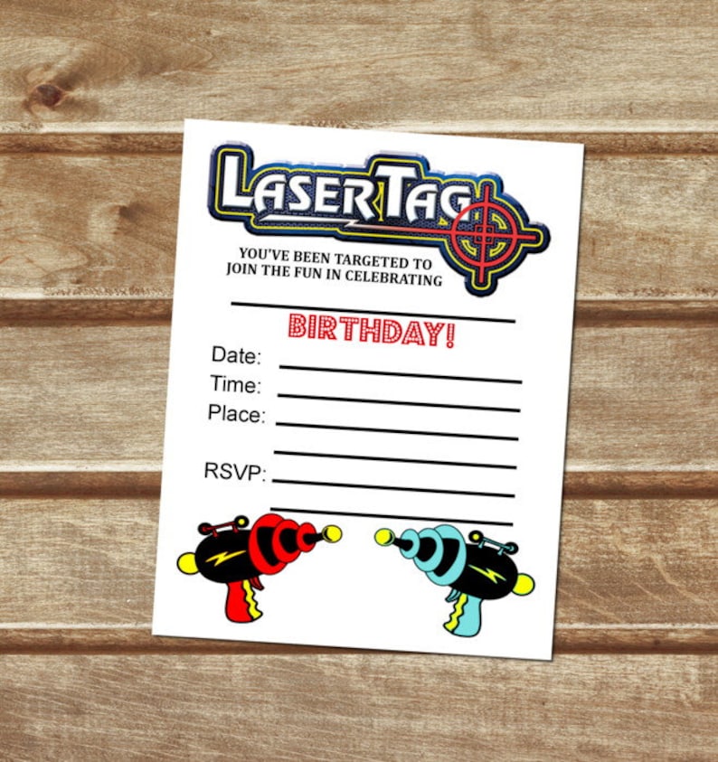 Laser Tag Fill Within Blank Invites, Printable Lasertag Birthday Get together, Flat Card Invites 4.25\ image relating to Laser Tag Invitations Free Printable named Laser Tag Fill Within Blank Invites, Printable Lasertag Birthday Get together, Flat Card Invites 4.25\