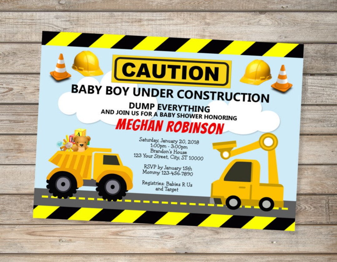 Under Construction Baby Shower Invitation, Custom Dump Truck Boy Baby Shower Invitation, Custom