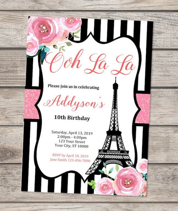 Paris Birthday Invitation, Eiffel Tower Invitation, French Theme Ooh La