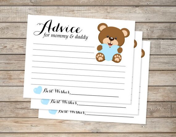 Teddy Bear Boy Baby Shower Advice Cards Printable Baby Teddy Etsy