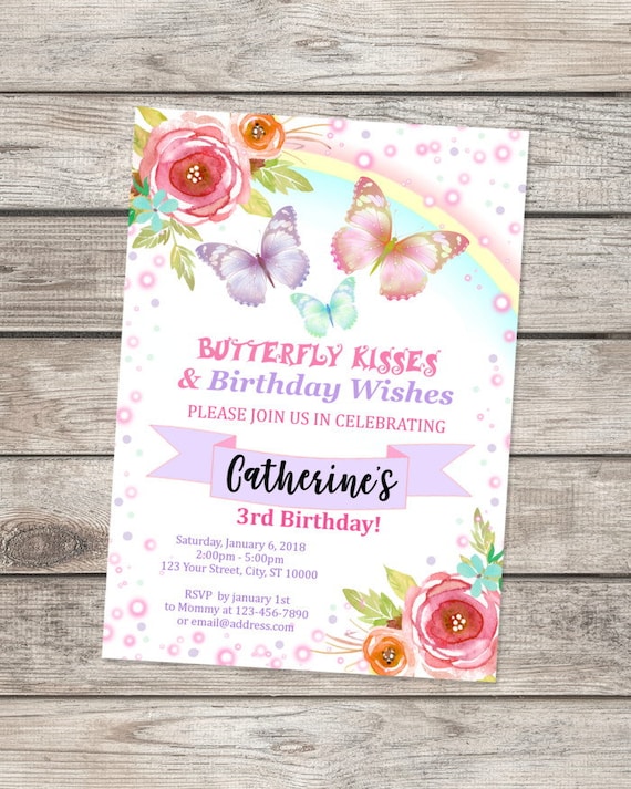 Butterfly Birthday Invitation, Whimsical Magical Butterflies Invitation