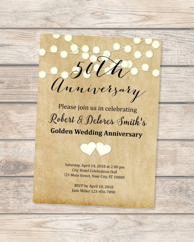  50th  Anniversary  Invitation  String Of Lights Anniversary  