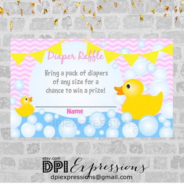 Rubber Ducky Baby Shower Diaper Raffle Tickets, Pink Chevron Girl Baby Shower Ducky Diaper Raffle Tickets, Digital File, INSTANT DOWNLOAD