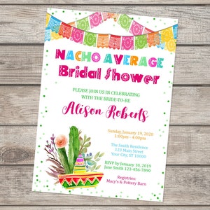 Nacho Average Bridal Shower Invitation, Fiesta Bridal Shower Invitations, Mexican Theme Bridal Shower Invitation, Mexican Hat, Banner Invite